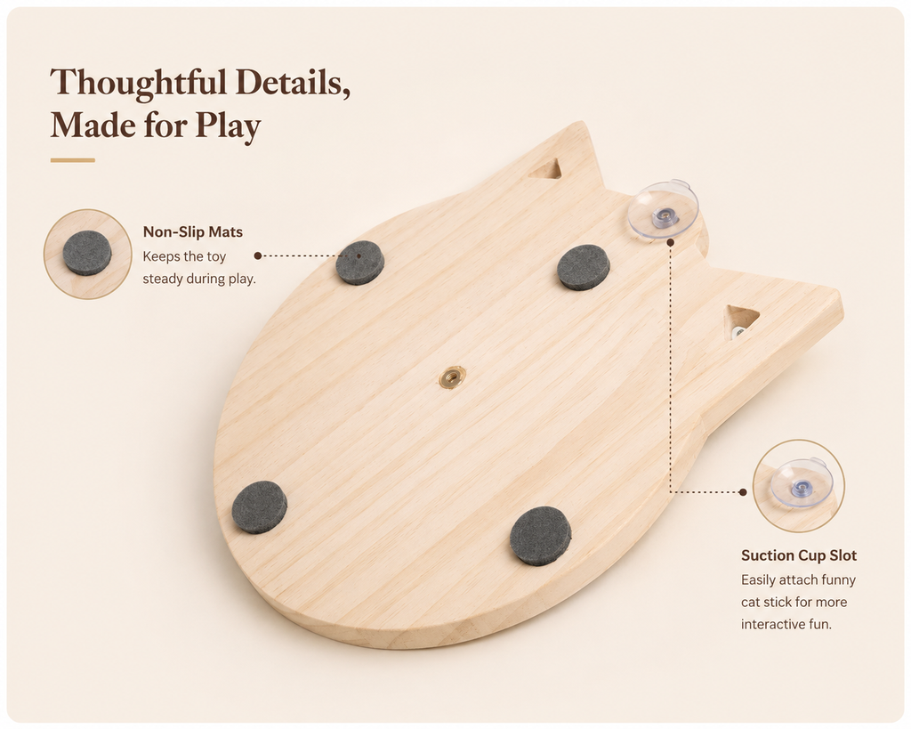 Solid Wood Cat Turntable Interactive Ball & Feather Toy