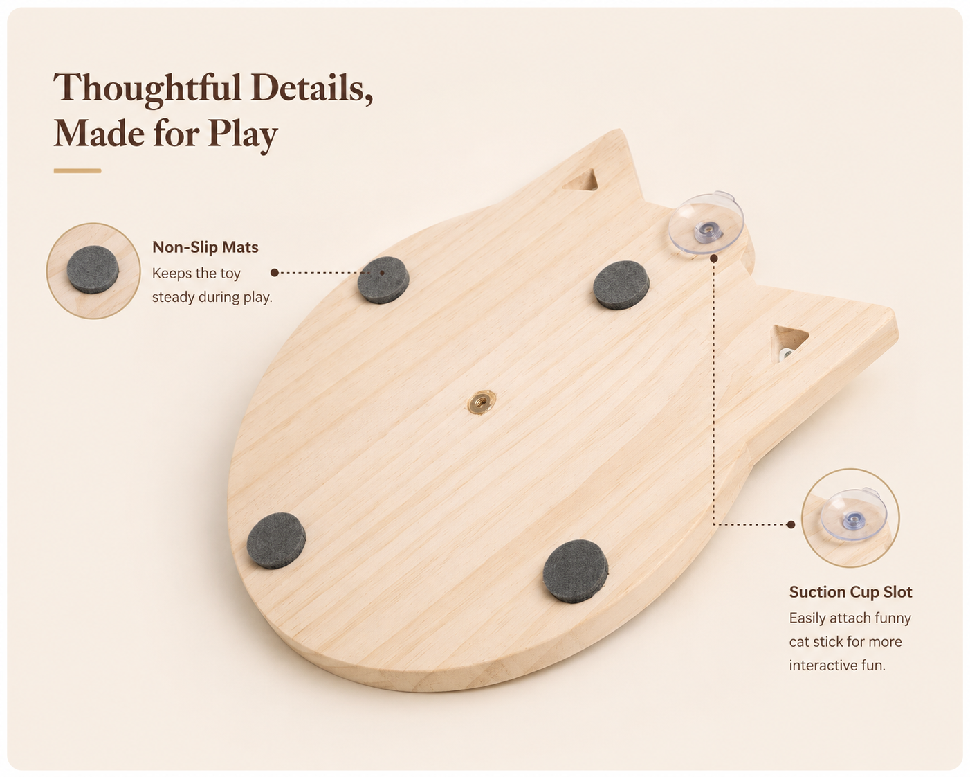 Solid Wood Cat Turntable Interactive Ball & Feather Toy
