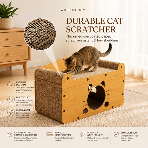Modern Wooden Cat Scratcher House & Lounge