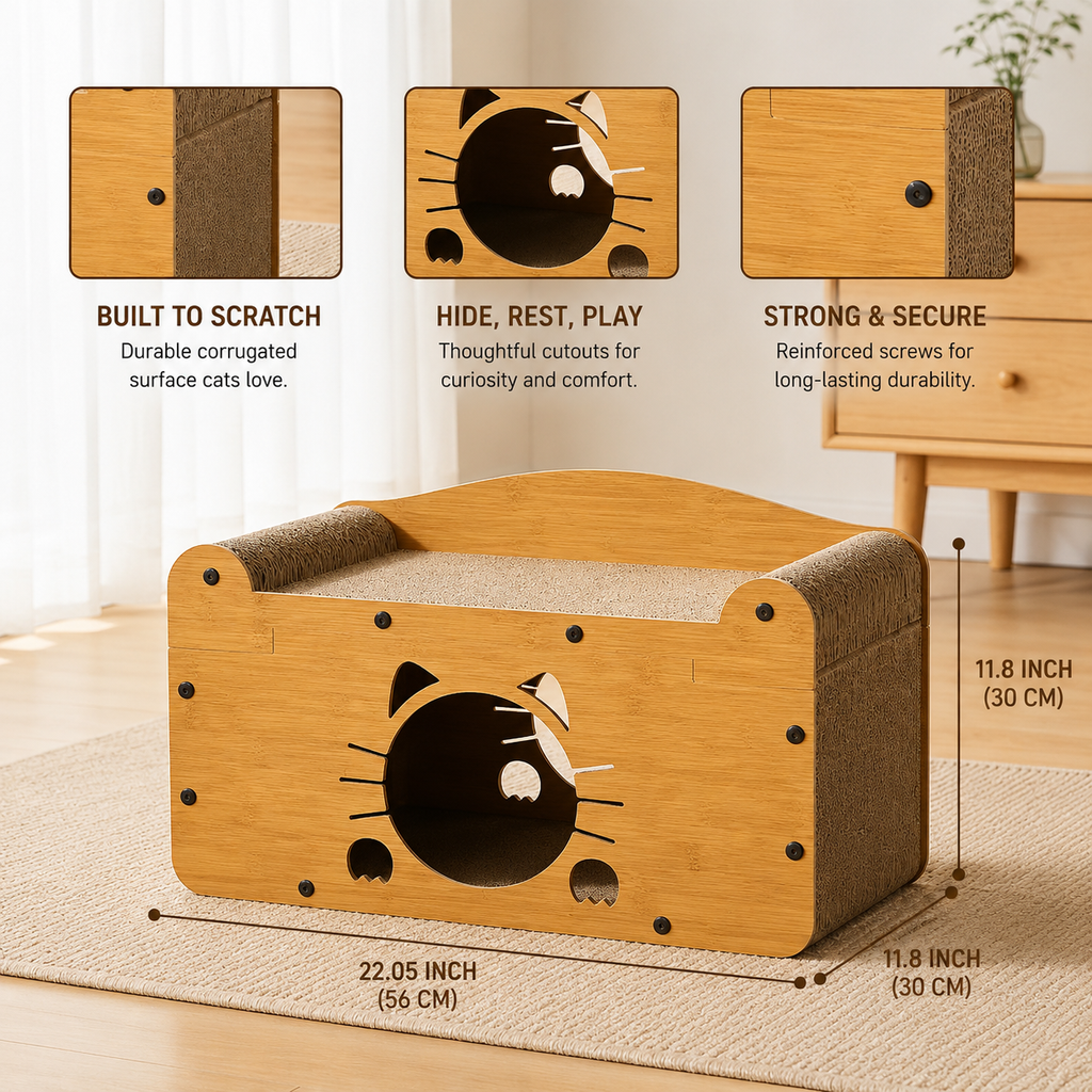 Modern Wooden Cat Scratcher House & Lounge
