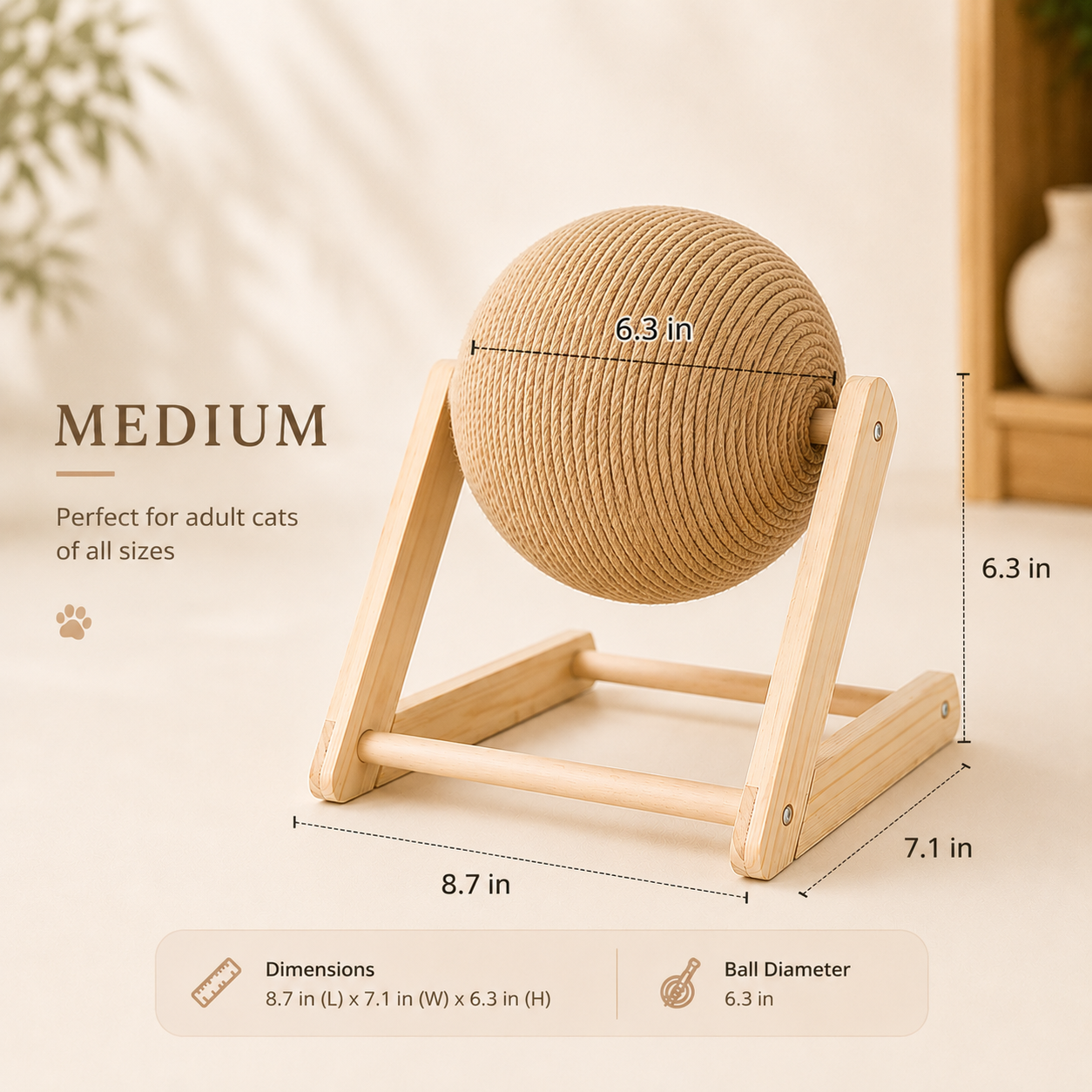 Wooden Sisal Cat Scratching Ball