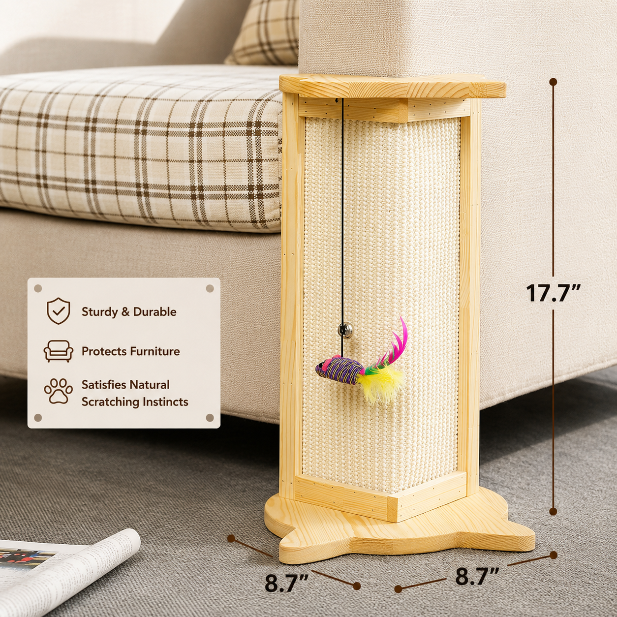 Solid Wood Corner Cat Scratching Post