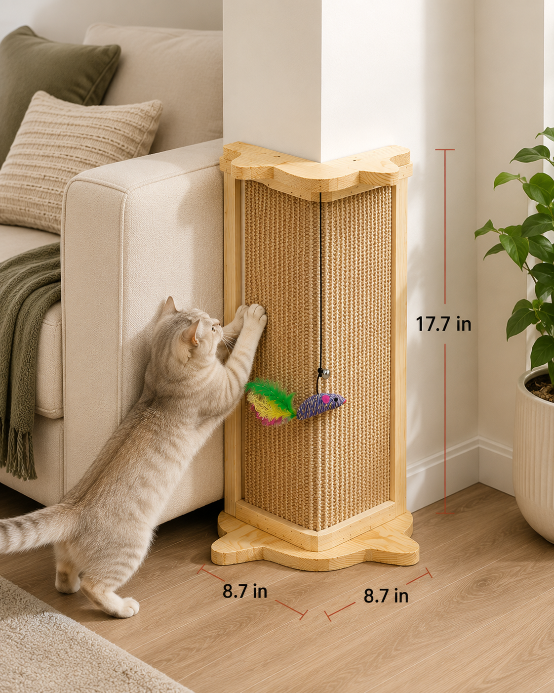 Solid Wood Corner Cat Scratching Post
