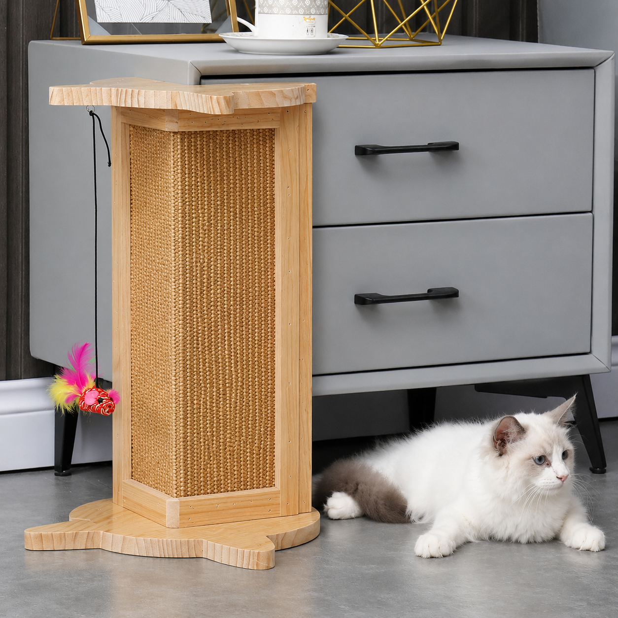 Solid Wood Corner Cat Scratching Post