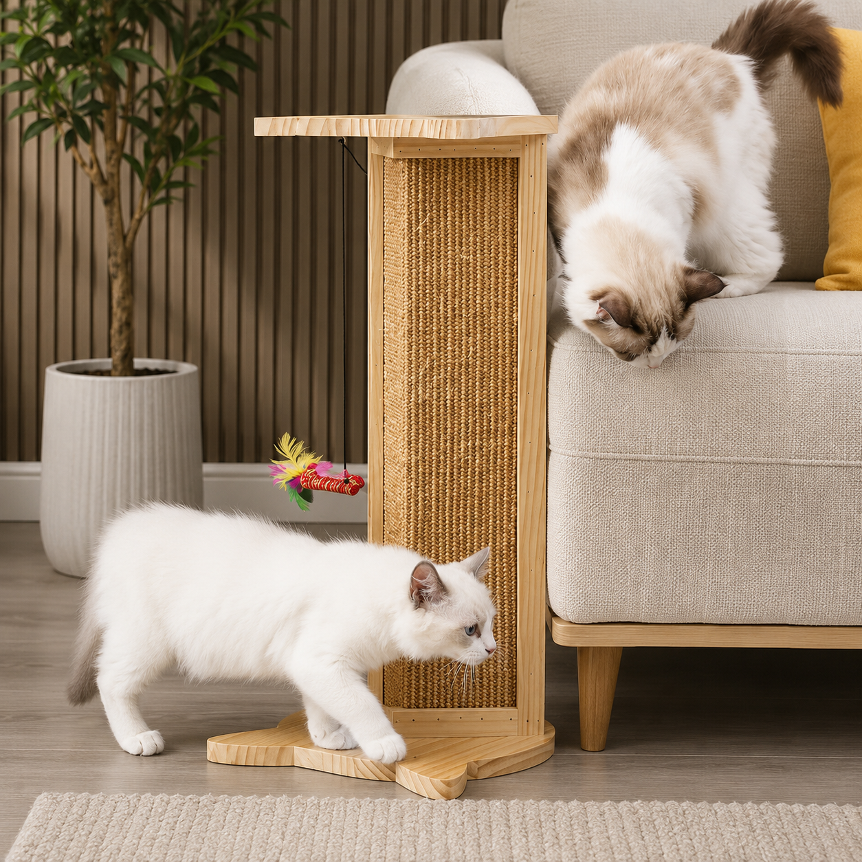 Solid Wood Corner Cat Scratching Post