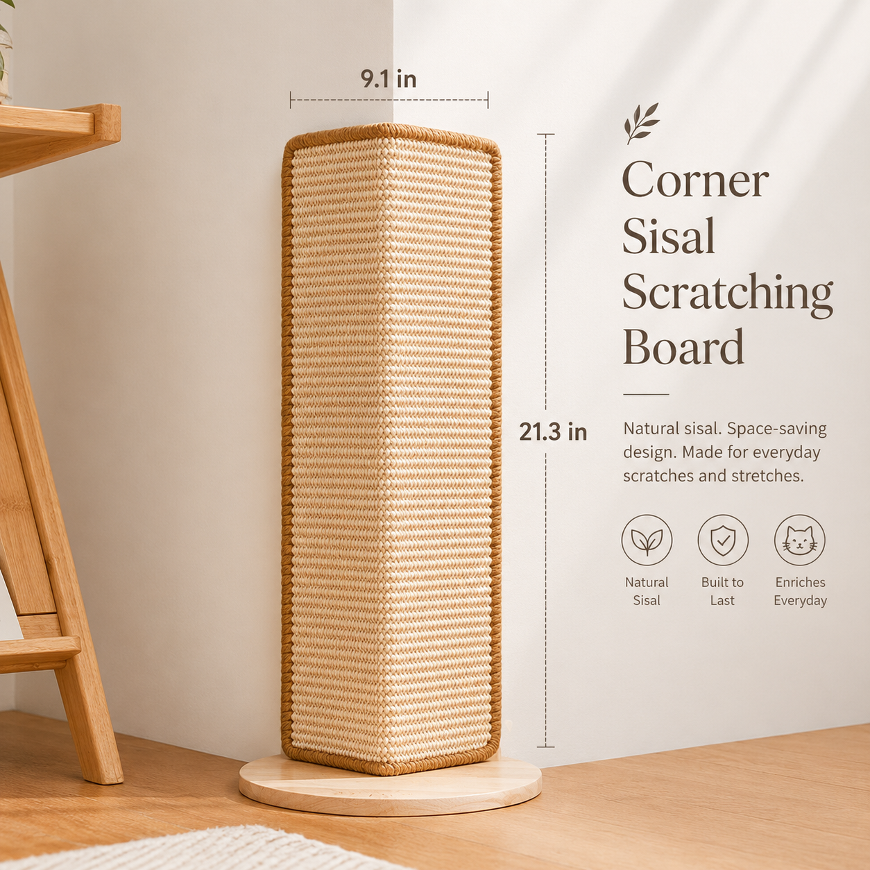 Solid Wood Corner Cat Scratching Post w/ Ball Toy
