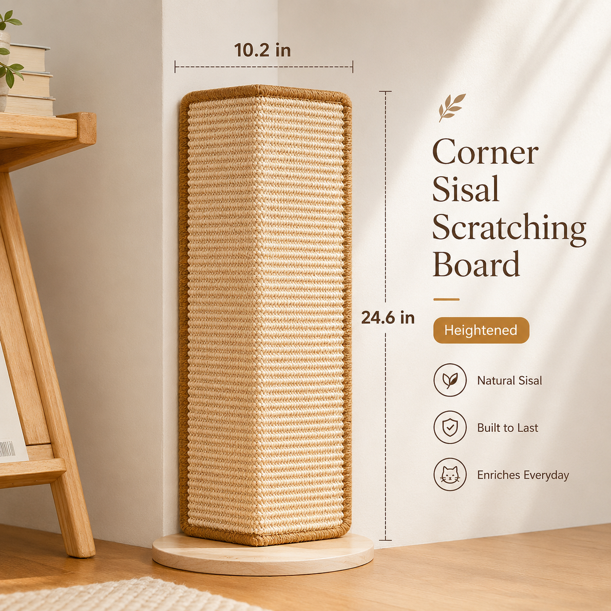 Solid Wood Corner Cat Scratching Post w/ Ball Toy