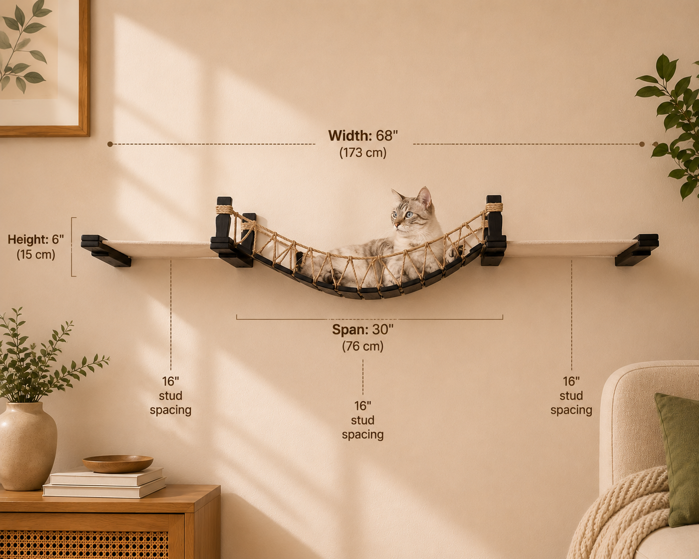 Solid Wood Cat Wall Suspension Bridge