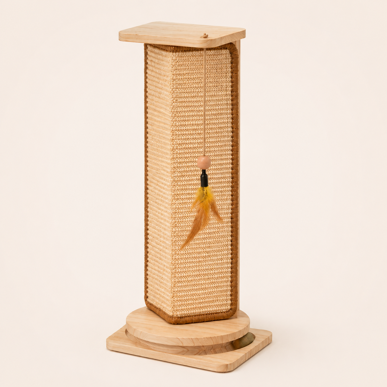 Solid Wood Corner Cat Scratching Post w/ Ball Toy