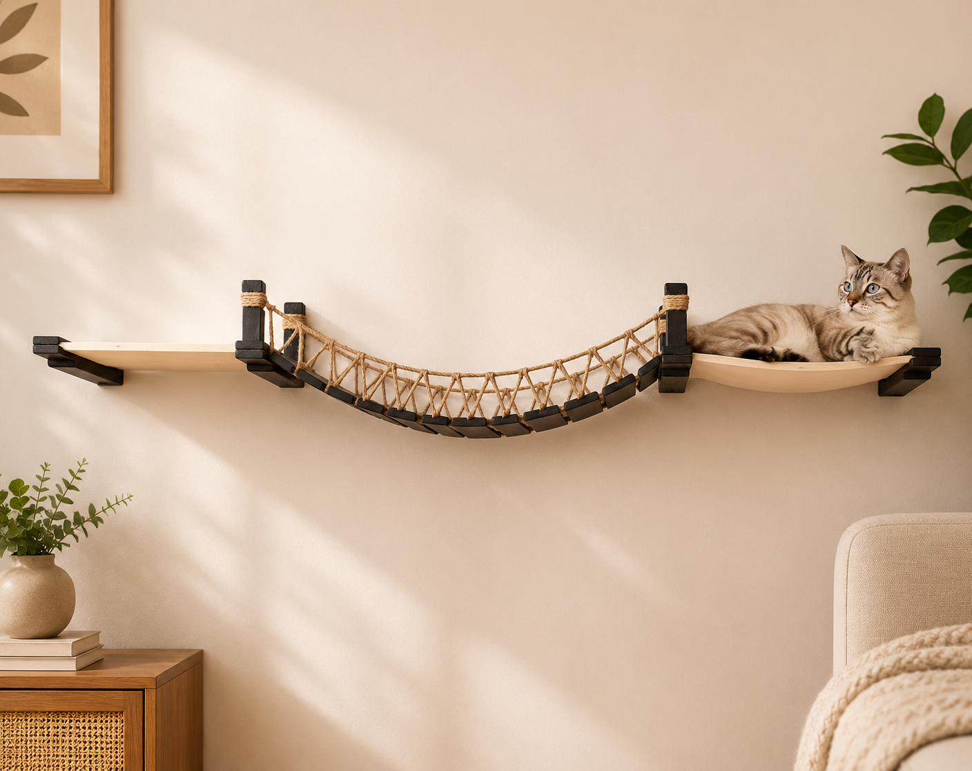 Solid Wood Cat Wall Suspension Bridge