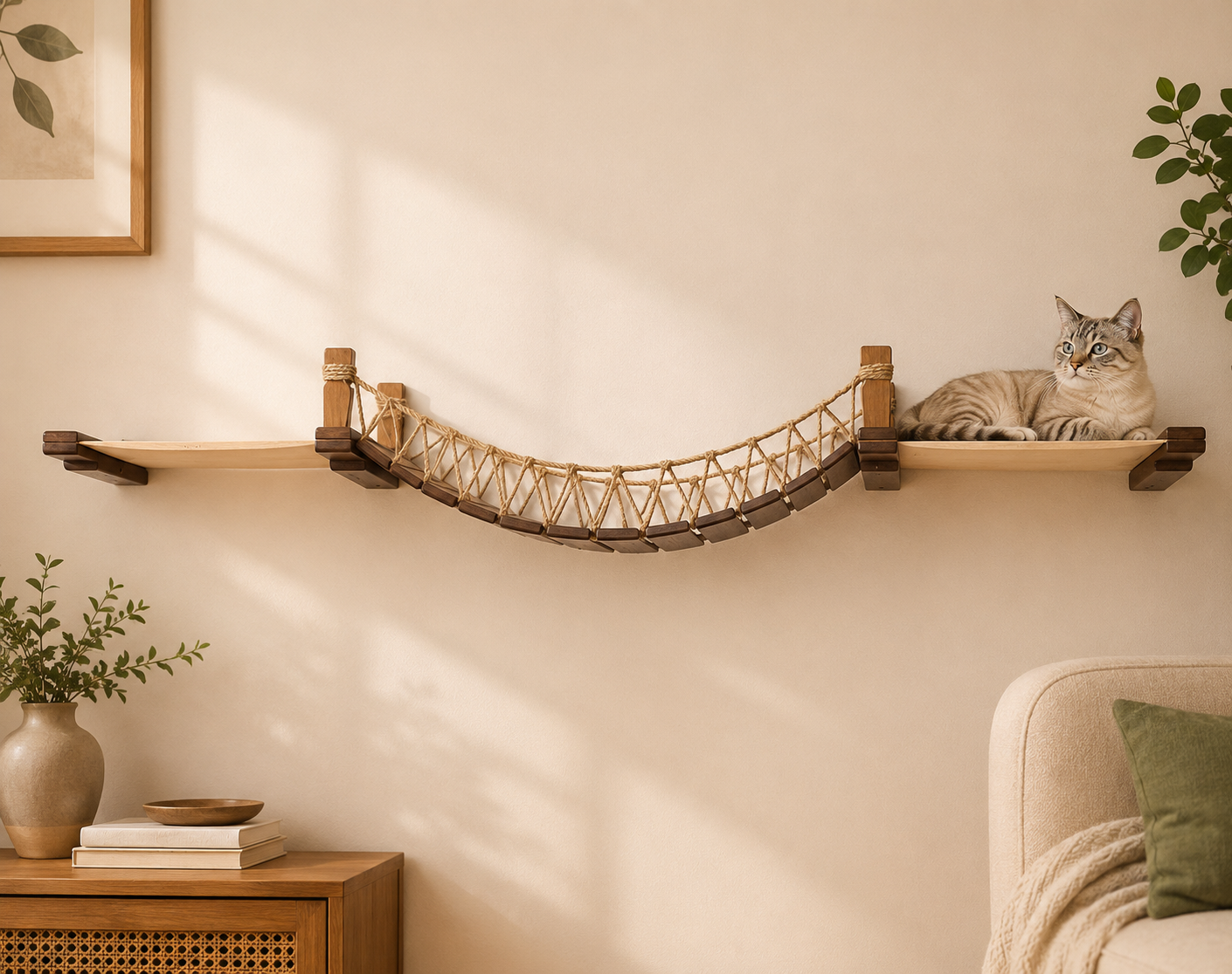 Solid Wood Cat Wall Suspension Bridge