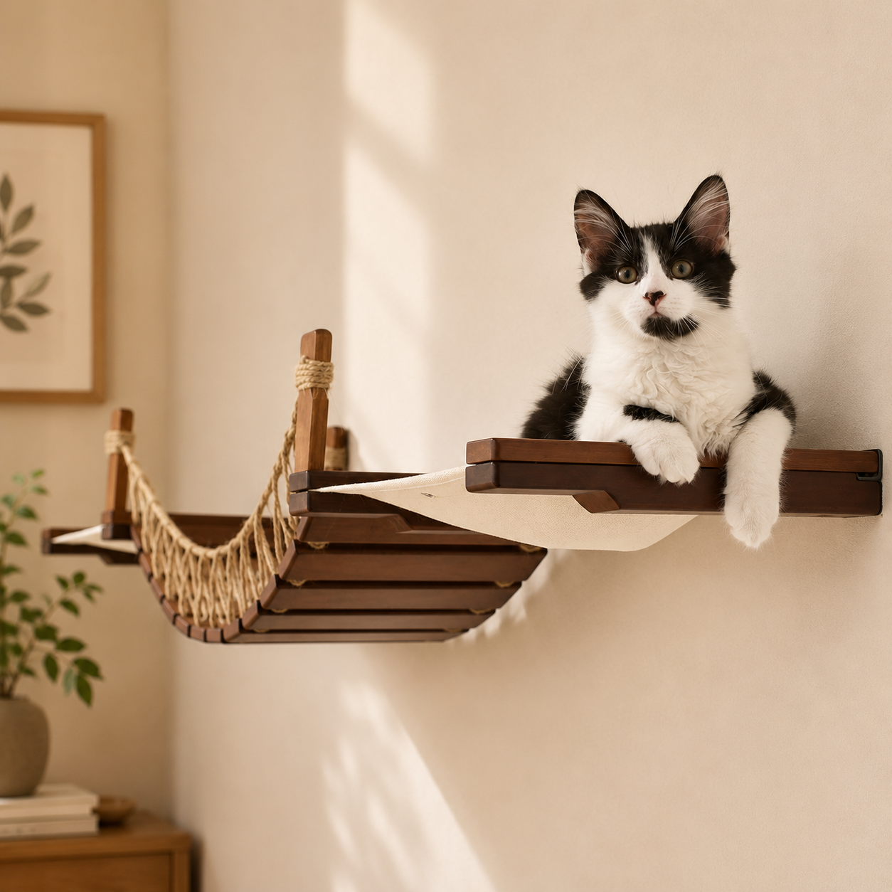 Solid Wood Cat Wall Suspension Bridge